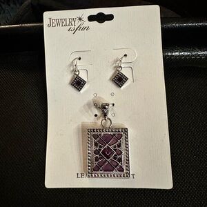 Silver and Purple Pendant & Earrings Set
